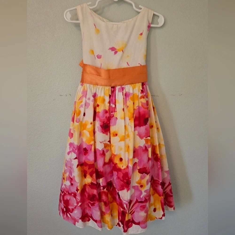 Kids Dream Orange and Pink Floral Dress Size 3-4